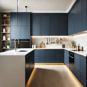Navy Kitchen with White Countertops